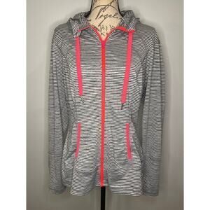Lukka striped athletic athleisure zip front track jacket hooded L